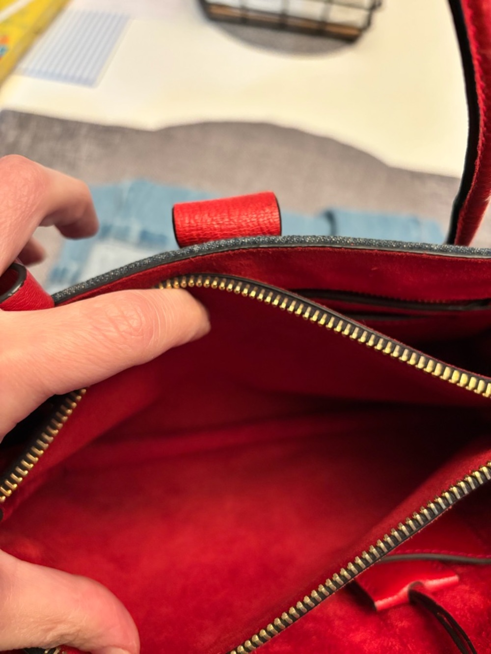 Miu Miu Denim Satchel with Red Leather Trim - Picture 7 of 15